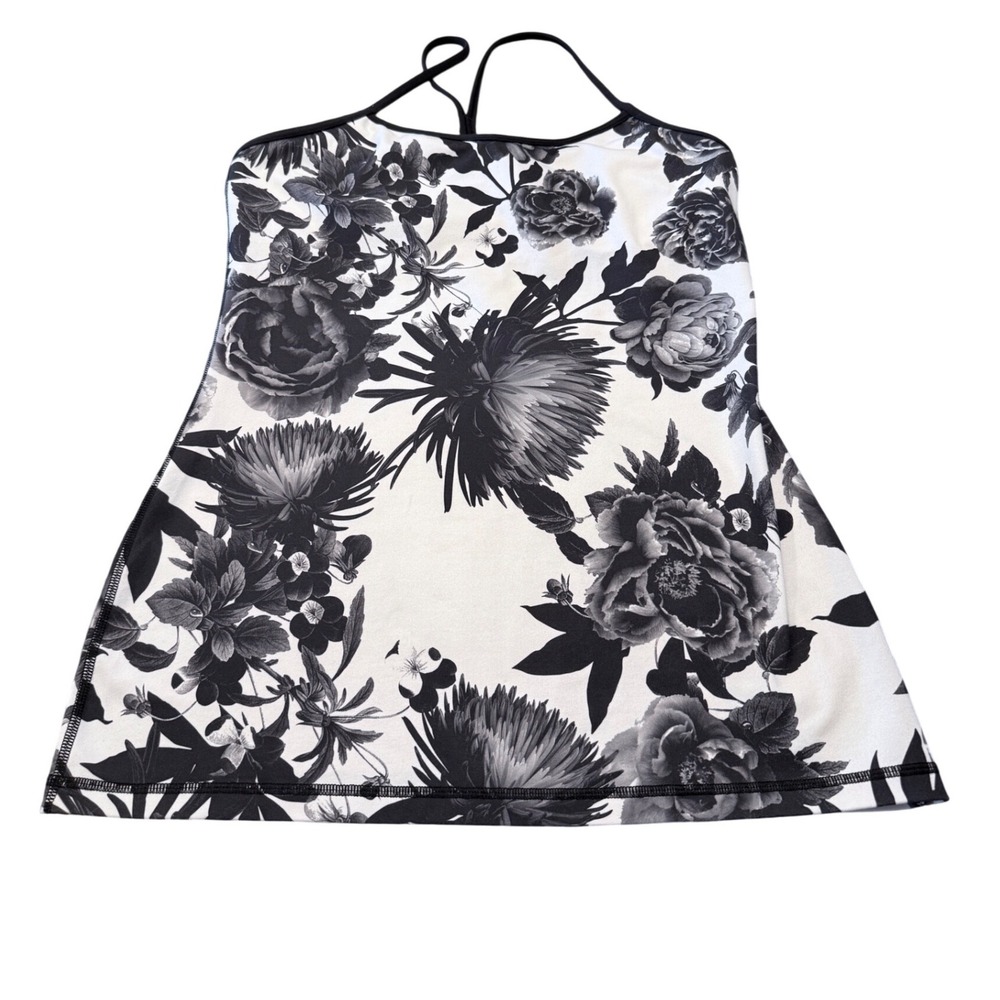 Lululemon Floral Racerback Active Tank Top Built-In Bra Black White Size 10